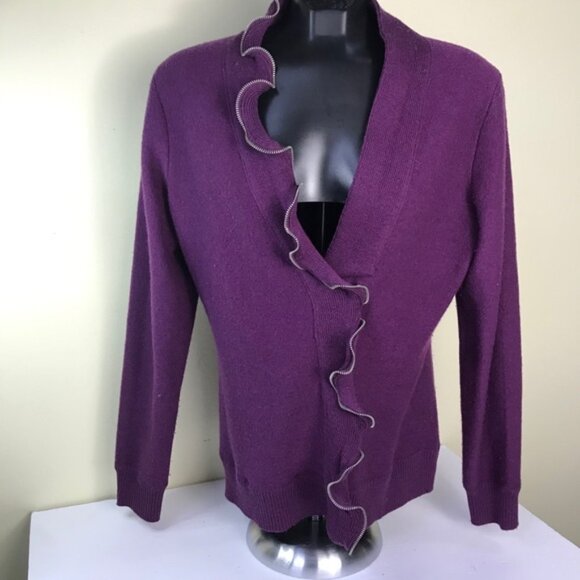 Colour Works Zip Ruffle Wool Sweater Jacket Cardigan Zipper Snap Frill Soft Top - Picture 1 of 11